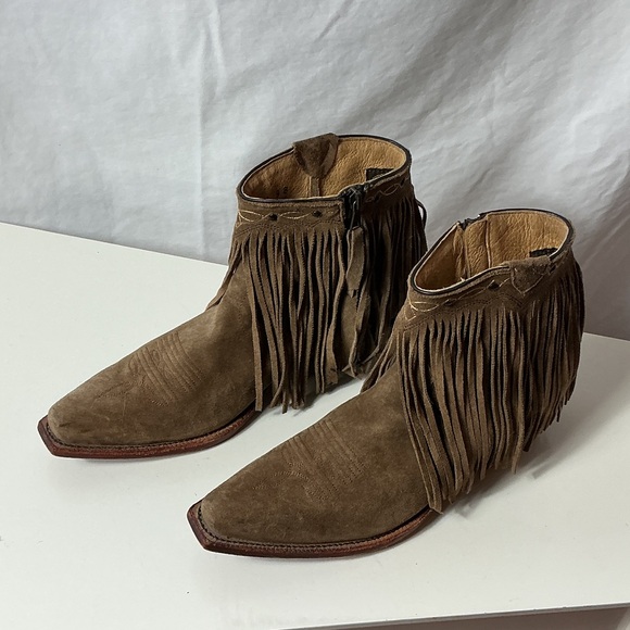 J.B. Dillon Fringe Suede Ankle Booties - Tan - Picture 5 of 12